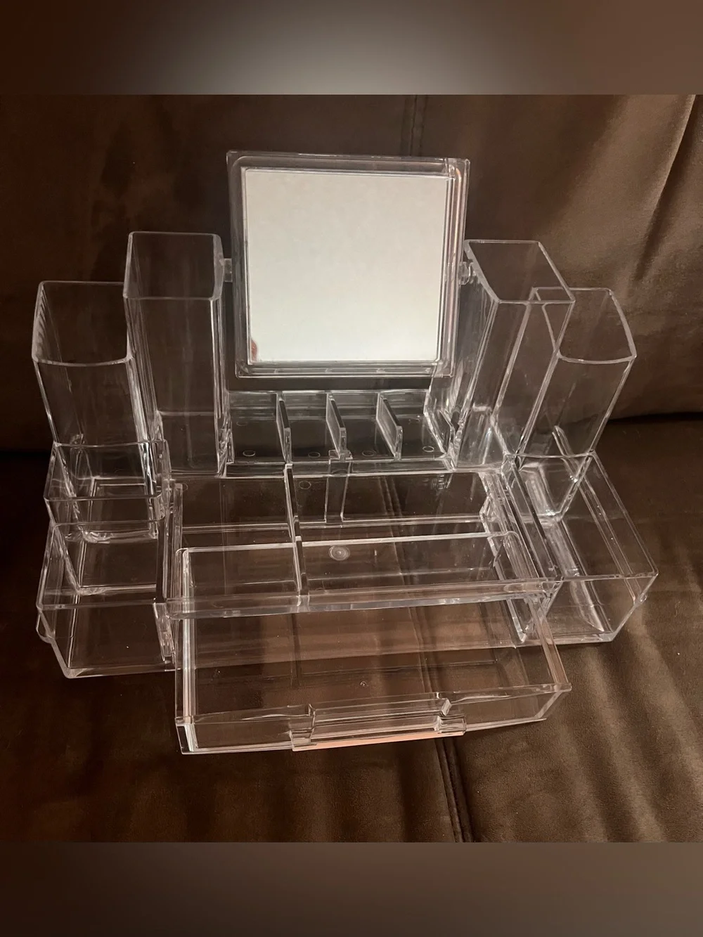 Clear Acrylic Makeup Organizer Set with Mirror+3 pieces Transparent Storage